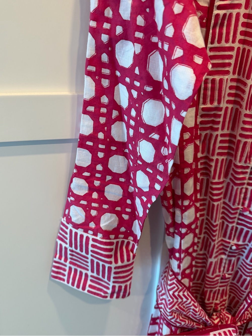 Sue Sartor Pink and White Button up Dress with Sash - Size Small - Picture 4 of 15